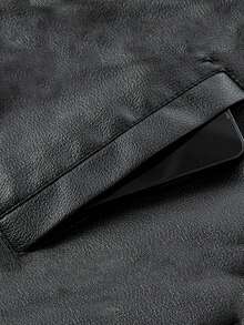 男士时尚休闲PU皮夹克，长袖摩托车夹克，男士必备皮夹克，都市黑色夹克，送朋友、丈夫、男友的礼物 - 黑色 - 查看 7