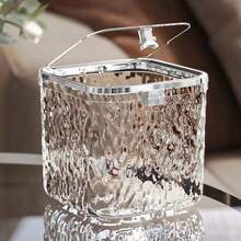1pc Transparent Glacier Pattern Desktop Trash Can With Lid, Mini Car Trash Can, Desk Organizer Waste Bin With Press Down Lid - Transparent - View 9