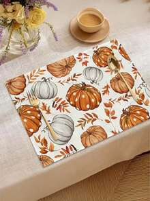 1/4/6/8Pcs Fall Placemats 12x18 Inches, Pumpkin Maple Leaves Orange Autumn Seasonal Farmhouse Burlap Indoor Outdoor Table Mats Decorations For Home Party - Orange - View 8