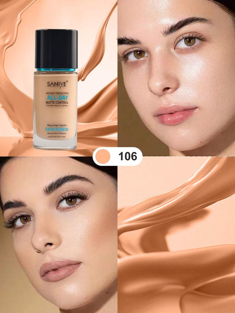 Saniye Base de Maquillaje Profesional 3 Tonos Claros Medianos y Oscuros Cobertura Perfecta para Todo Tipo de Piel Ligero y Duradero 24 Horas Sin Cuartearse u Oxidarse Ideal para Piel Mestiza Morena y Trigueña - 106 - Ver 1