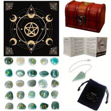 25 st snidade nordiska runstenar, asymmetriskt formade runtillbehörsset inklusive kvartsagatrunor, vintage trälåda, bordsduk, för spådom, dekoration, heminredning, jul, halloween, thanksgiving och andra högtidsgåvor - smyckestillverkning