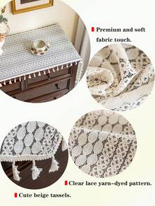 1 chiếc khăn trải bàn hình chữ nhật ren họa tiết hình học màu be phong cách Bohemian, tua rua màu be, khăn trang trí lò sưởi hình chữ nhật, thích hợp cho tủ, khăn phủ đàn piano, có thể giặt, trang trí nhà cửa cho phòng khách, phòng ngủ, tiệc tùng, tiệc trà, mọi mùa, xuân/hè. - Màu be - Xem 2