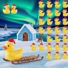 66pcsMini Resin Duck Miniature Santa Hat Duck Doll Decoration For Christmas, Crafts, Dollhouse, Slime, Home Decoration-Perfect Christmas Gift