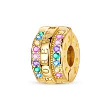 1 Pc Sliver Color Sparkling Cubic Zirconia Vintage Golden Chameleon Bee Dog Bow Ballet Shoes Cross Luggage Sun Charm Fit Original Bracelet Necklace Pendant Beads For Diy Jewelry Making Women Girlbirthday Jewelry Gift For Friends - Gold - View 28