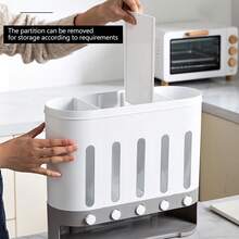9Kg 5-Grid Dry Food Dispenser Wall Mounted Cereal Rice Storage Container W/Cup - Default - View 1