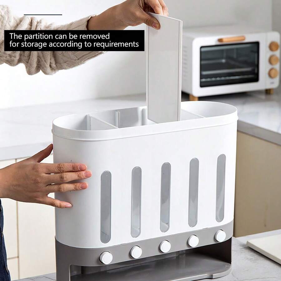 9Kg 5-Grid Dry Food Dispenser Wall Mounted Cereal Rice Storage Container W/Cup - Default - View 1