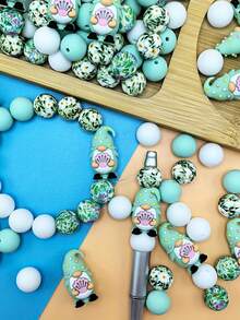 25 件硅胶珠组合 - 粉彩海滩侏儒和花卉设计工艺珠，适用于珠宝制作、DIY 手链、项链、钥匙扣 - 耐用光滑质地珠子，带有贝壳和雏菊图案，异想天开的手工工艺品用品，珠宝制作配件，钥匙扣配件，俏皮珠子设计 - 彩色 - 查看 4