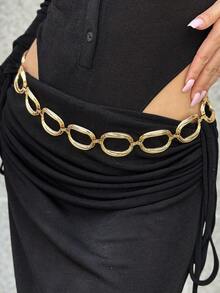 1 件复古方形椭圆形花卉条纹金色腰链，女士时尚身体首饰配饰，优雅的连衣裙，适合礼物、婚礼、派对或日常穿着 - 金色 - 查看 3