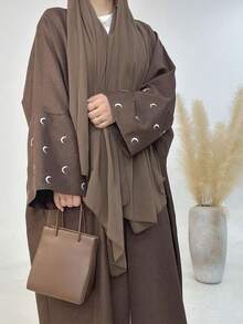 1 chiếc khăn trùm đầu Abaya thêu hình mặt trăng, phù hợp để mặc hàng ngày cho phụ nữ, mọi mùa - Nhiều màu - Xem 7