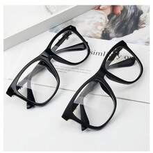 1pc, Elegant Oversized Square Frame Clear Lens Glasses - Stylish Minimalist Fashion Eyewear For Computer Use -  Design For Women And Men With Clear Vision, Photo Prop Accessories - 黑色 - 查看 4