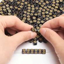 200/600Pcs 6mm Square/7mm Flat Round Acrylic Beads Cross Pattern Beads Loose Spacer Beads For Jewelry Making DIY Bracelets Accessories - 黑底金字/方形 - 查看 2
