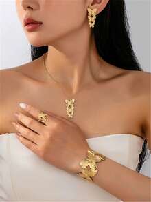 3pcs/5pcs Flower & Butterfly Jewelry Set, Necklace, Earrings, Bracelet, Ring, Metal 5-Petal Flower & Butterfly, Elegant & Sweet Women Accessories