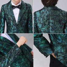 Teen Boy Jacquard Tuxedo 3 Piece Suit Set - Bow Tie Included For Wedding Prom - 綠色 - 查看 6