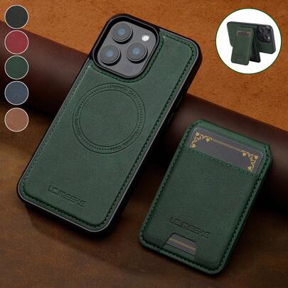 OUKNOEO 可拆卸磁吸无线充电仿皮手机壳，兼容 17 Air 16e 15 14 13 Pro Max S26 S25 Edge S24 Ultra Plus A37 A57 Pixel 10 9 8 7，带卡槽，3 个卡位，防盗卡袋