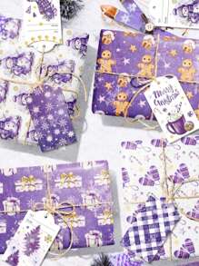 12件/套，紫色圣诞礼物装饰纸，节日礼品盒纸，雪花雪人装饰包装纸圣诞节圣诞装饰品圣诞睡衣圣诞礼物圣诞装饰 - 彩色 - 查看 6