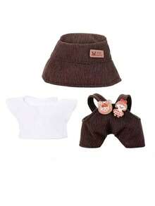 (Solo ropa) Nuevo conjunto de moda de 17 cm de muñeca Labobo de 1ra/2da/3ra generación sentada - Gorro cubo, camiseta blanca, conjunto de pantalones con babero para Labubu