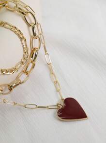 Vintage Color Heart Pendant Pearl Necklace For Women Girls Fashion Gold Color Chain Choker Necklaces