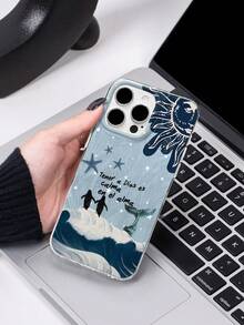 Funda de teléfono de gasa con plumas y diseño de pingüino a la luz del sol, compatible con iPhone 16 Pro Max, con botones enchapados, compatible con iPhone 15/14 Plus/13/12/11, funda protectora - Hilo de plumas plateadas de colores - Ver 4