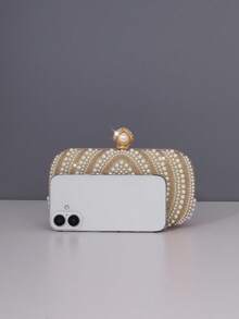 1 szt. Olśniewająca złota torebka wieczorowa z brokatem, kusząca, elegancka, wykwintna torebka z kryształkami, romantyczna torebka damska z perłami, idealny prezent na imprezę, wesele, galę, pasuje do sukienek imprezowych i sukienek z cekinami, elegancka torebka z pereł - Złoto - Zobacz 5