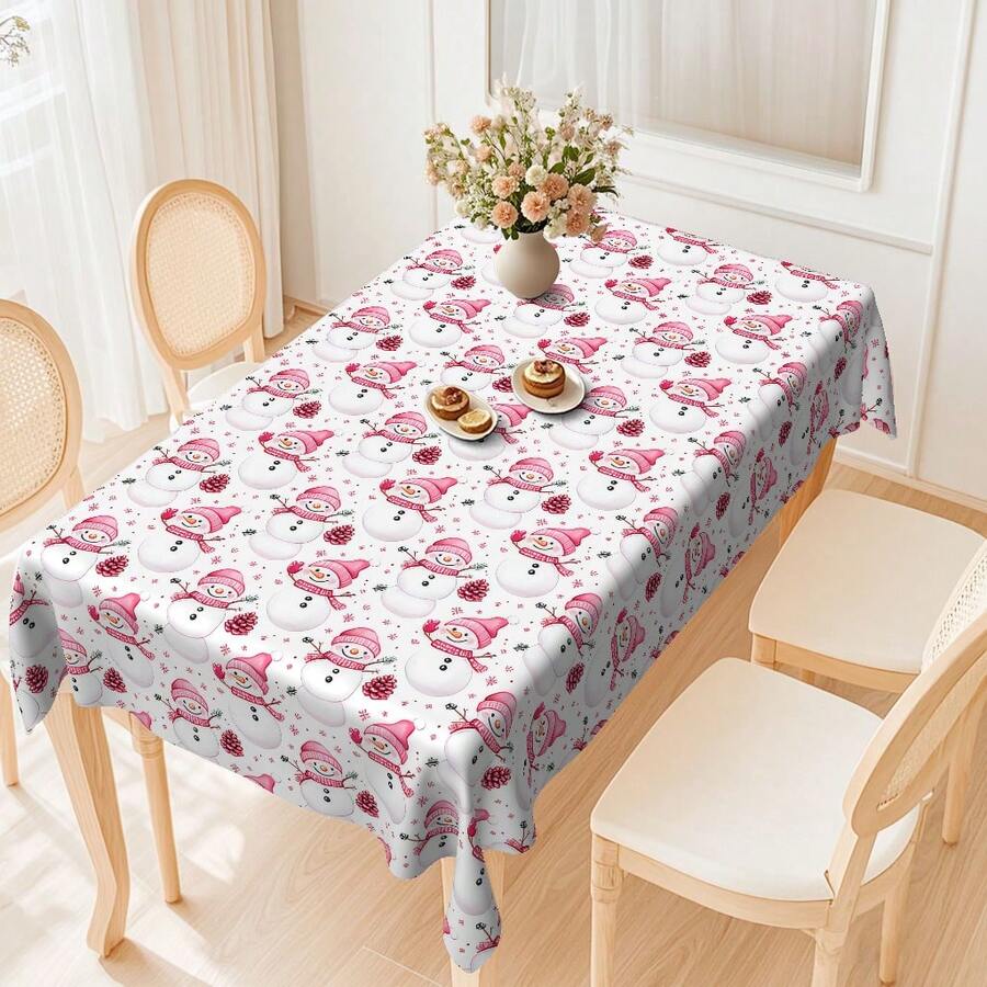 1pc Snowman Digital Print Tablecloth, Rectangular Durable Polyester Fabric, Suitable For Home, Kitchen, Garden, Holiday Gatherings, Weddings, Restaurants And Banquets, Christmas Holiday Decor - Multicolor - View 1