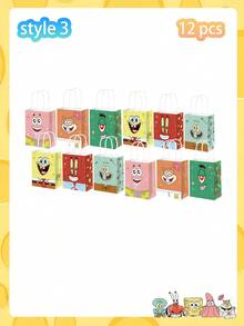 SpongeBob SquarePants 3/4/6/12 piezas Bolsas de regalo de papel con temática de Bob Esponja, personajes de dibujos animados de estrella de mar y cangrejo, ideal para decoración de fiestas, perfecto como obsequio de fiesta para amigos - Multicolor - Ver 13