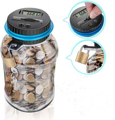 Counting Money Jar With LCD Display For Showing The Amount. Decrement Button For Adjusting The Number. With A Lock And Two Keys. Christmas And Halloween Gifts.