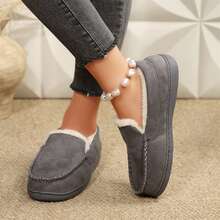 Women Warm Lined Slippers Loafers Casual Slip On Shoes Walking - 灰色 - 查看 8