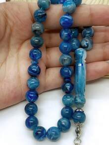 33 颗 9 毫米~10 毫米穆斯林祈祷珠，丙烯酸树脂仿石花朵图案 Tasbih，轻巧紧凑，适合日常祈祷手链 - 彩色 - 查看 3