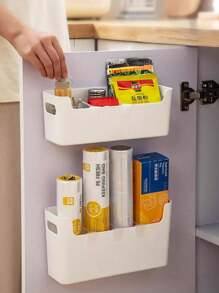 4pcs Wall-Mounted Plastic Storage Rack, No Drill Garbage Bag Holder, Can Be Fixed On Refrigerator Or Cabinet Side, Kitchen Cling Film Storage Rack, Garbage Bag Holder, Storage Rack, Kitchen Supplies - Multicolor - View 7