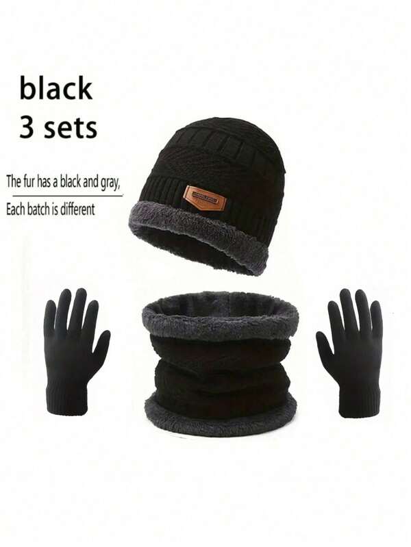 3Pcs Winter Beanie Hat Circle Scarves Touchscreen Gloves Set, Warm Thick Fleece Lined Skull Cap Gloves Neck Warmer For Women Men Autumn Outfits