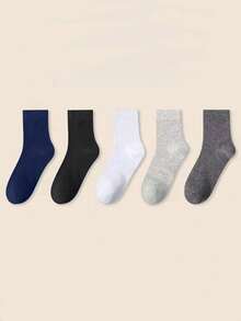 5 pares de meias masculinas sólidas, macias e versáteis, confortáveis para a pele
