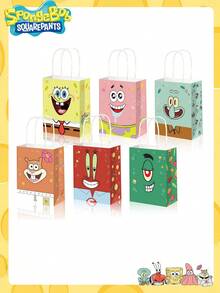SpongeBob SquarePants 3/4/6/12 piezas Bolsas de regalo de papel con temática de Bob Esponja, personajes de dibujos animados de estrella de mar y cangrejo, ideal para decoración de fiestas, perfecto como obsequio de fiesta para amigos - Multicolor - Ver 7