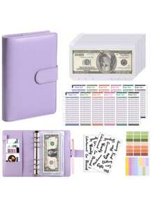 A6拉链式现金信封活页夹，用于预算和储蓄，带现金信封的预算计划本，适合储蓄挑战 - 粉色 - 查看 9