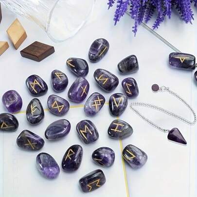 25pcs Carved Nordic Rune Stones, Asymmetrical Shaped Rune Accessories Set Including Quartz Agate Runes, Vintage Wooden Box, Tablecloth, For Divination, Decoration, Home Decor, Christmas, Halloween, Thanksgiving And Other Holiday Gifts - Jewelry Making