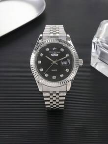 RICECGO RICECGO 1pc Men's Classic Quartz Watch, Round Dial With Date Display, Stainless Steel Strap, Suitable For Everyday Wear, Ideal Gift For Birthdays And For Business People