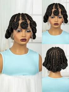 Elegant Full Lace Bantu Knot Women's Braided Wig - High Density, Heat-Resistant Synthetic Hair, Party-Vacation First