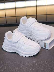 1双儿童透气网面系带低帮休闲运动鞋，舒适运动鞋，适合青少年男女，白色，春夏秋季