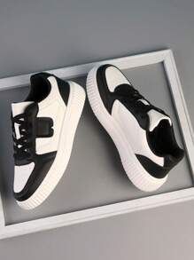 女士时尚休闲运动鞋低帮系带透气拼色运动鞋，轻便舒适滑板鞋