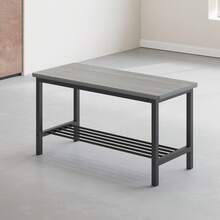 Set Of 4pcs Grey Dining Set Including Rectangular Dining Table Dining Chairs Dining Bench With MDF Top Metal Frame Storage Shelf For Dining Room Kitchen Living Room - Grey - View 3