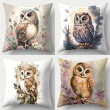 4pcs Cute Animal & Owl Throw Pillow Covers, 17.7x17.7 Inch, Long Ear Nightjar Design, Soft Polyester, Zip Closure - Perfect For Home Decor, Sofa, Living Room, Bedroom (Cushion Inserts Not Included) - 4 chiếc - Xem 1