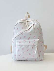 Bộ 3 món phong cách sinh viên thường ngày in hình nơ, bao gồm ba lô, túi đựng cơm trưa, túi đeo chéo và hộp bút có ngăn đựng laptop, dây đeo có thể điều chỉnh, nhiều ngăn dung tích lớn, bộ ba lô đa chức năng, phù hợp cho nữ/bé gái/thanh thiếu niên/sinh viên đại học/sinh viên tốt nghiệp sử dụng hàng ngày/kỳ nghỉ/du lịch/trở lại trường, ba lô nơ dễ thương, nơ, Kawaii - trắng - Xem 7