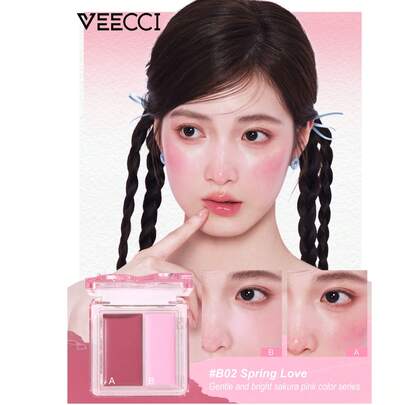 VEECCI Phấn má hồng dạng kem hai màu, kết cấu kép, làm sáng, căng mọng và nảy, dễ tán, lâu trôi, phấn má hồng dạng sáp, thích hợp cho người mới bắt đầu