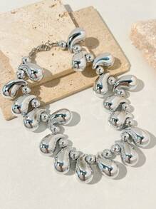 1pc Large Water Drop Bead Necklace, Bohemian Vintage Geometric Design, Handmade Textured Big Bead Necklace For Women, Versatile Accessory Suitable For Beach, Travel, Festivals