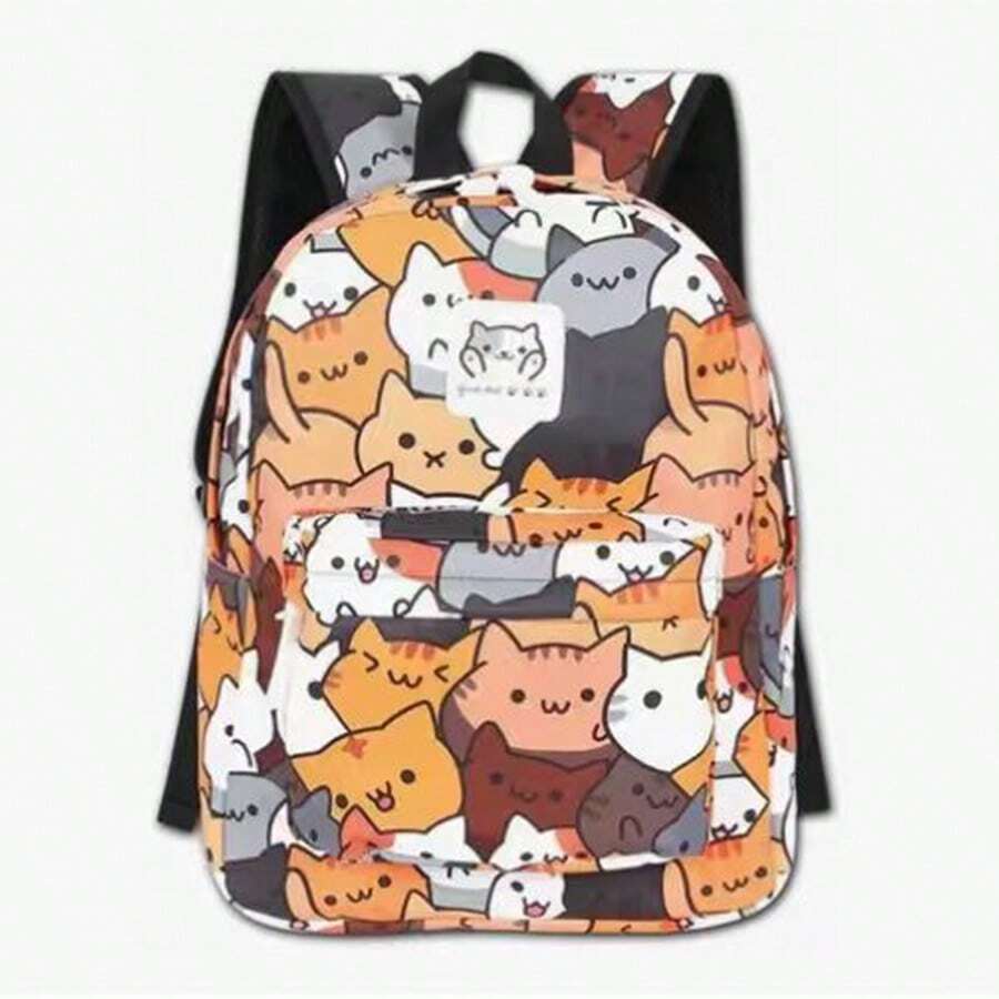 Mochila Con Estampado De Gato Lindo De Dibujos Animados - Amarillo - Ver 1