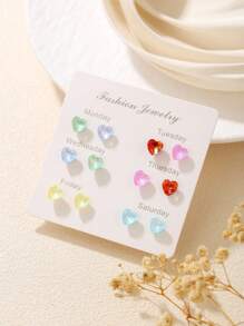 6/7 Pares de Brincos Conjunto Colorido de Borboleta, Coração, Flor, Nuvem, Melancia, Cereja, Pentagrama, Geométrico, Adequado para Amigos, Uso Diário