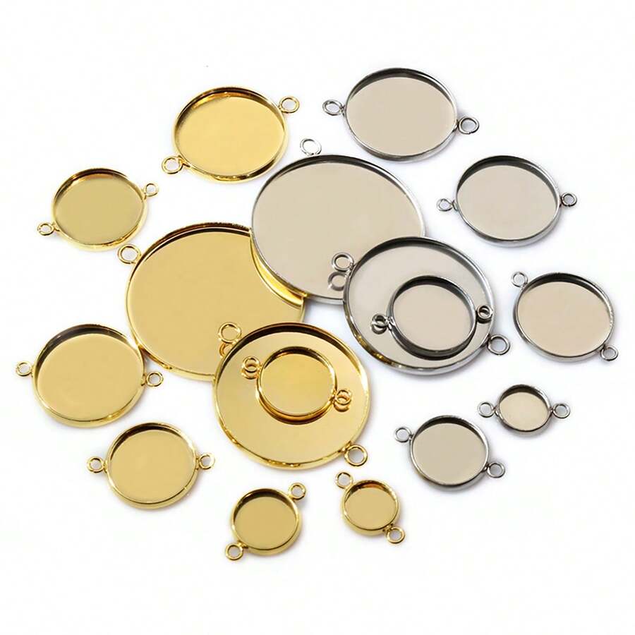 10pcs 8-30mm Inner Size Double Loops Stainless Steel Gold Color Pendant Cabochon Blank Base Tray DIY Accessories For Bracelet Necklace Earrings - Double Hanging Bottom Bracket - View 1