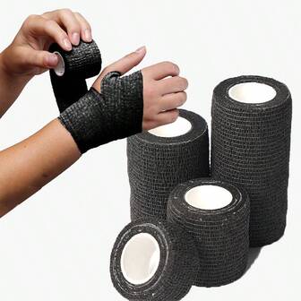4 piezas de vendaje elástico negro, cinta adhesiva de tela no tejida suave y transpirable, adecuada para fitness, levantamiento de pesas, boxeo