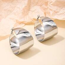 Light Luxury  Geometric Circle Earrings For Women - Elegant Retro Simple Design Earrings Niche - 銀色 - 查看 9