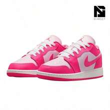 Nike Dunk Low 女童运动鞋 Heritage 皮革加垫舒适耐用抓地力白粉色激光紫红色 FB9109-102 - 白色/雷射紫紅色 - 查看 2