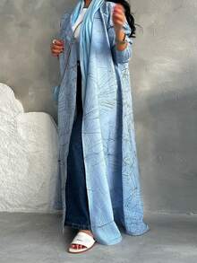 Skromna, teksturowana żakardowa kurtka z długim rękawem dla kobiet, letnia - błękit nieba - Zobacz 3